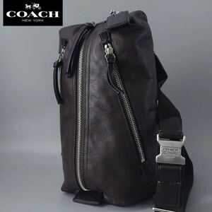 1円 美品 COACH コーチ ボディバッグ トンプソン 70360 スリング クロスボディ 革 レザー ブラウン 茶 ワンショルダー 斜め掛け メンズ