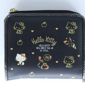 良品★R04 株式会社サンリオ Hello Kitty ハローキティ 財布 折りたたみ財布 ファスナー レディース ブラック 小銭入れ カード入れの画像1