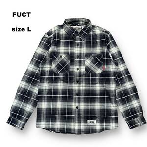 超美品 SSDD FUCT ファクト 長袖 ヘビー チェック シャツ ワーク グレー トップス コットン サイズ L