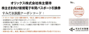 株主優待 すみだ水族館電子年間パスポート引換券