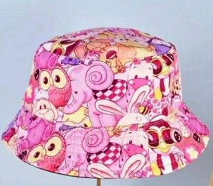 ピンク バケットハット 帽子 キャップ 女の子 クマ 動物　アニマル　ハット　キッズ