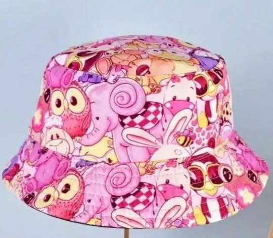 ピンク バケットハット 帽子 キャップ 女の子 クマ 動物　アニマル　ハット　キッズ