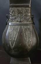 古美術柳　時代 銅製 饕餮文双耳遊環花瓶 唐物_画像9