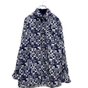 中古 古着 ZARA 総柄 長袖 シャツ XL ネイビー ホワイト ザラ チェック柄 古着卸 アメリカ仕入 a511-5156