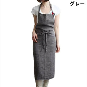 [linen100%] natural apron gray simple 5 color . cooking .. ceramic art large cleaning work clothes restaurant Cafe stylish man and woman use 