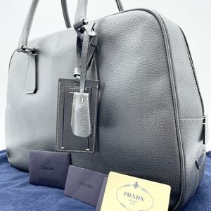 1円~ 極美品/付属品完備● プラダ PRADA ハンドバッグ ビジネスバッグ ブリーフケース メンズ 三角ロゴ オールレザー A4可能 書類鞄 トート