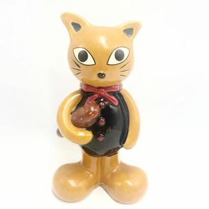 D11027 貯金箱 置物 猫 cat Prime 黒服 黄土色 キャメルブラウン インテリア レトロ アンティーク 札幌発