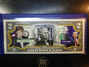 格安！100Yen ~ USA / アメリカ カラー２ドル 2013年 ドナルドトランプ（TRUMP) 未使用（ホルダー付き）