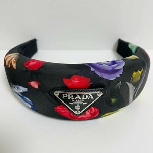  быстрое решение *PRADA Prada цветочный принт треугольник Logo лента-ободок очень красивый товар черный fwala- лента для волос головная повязка 