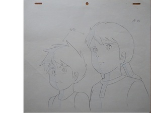 最高の作画・絵柄です◇宮崎駿監督アニメ「未来少年コナン」　決然とした表情のコナンとラナ⑦◇あの名場面の原画・修正原画・４枚セット