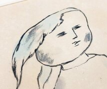 【SHIN】脇田和 「少女と鳥」 水彩画　直筆サイン　色彩の詩人　色紙　額装　抽象　希少_画像5