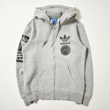 ★トレフォイルロゴ アディダス adidas ジップパーカ XS グレー オリジナルス フーディー スウェット スエット ストリート 裏起毛★_画像2