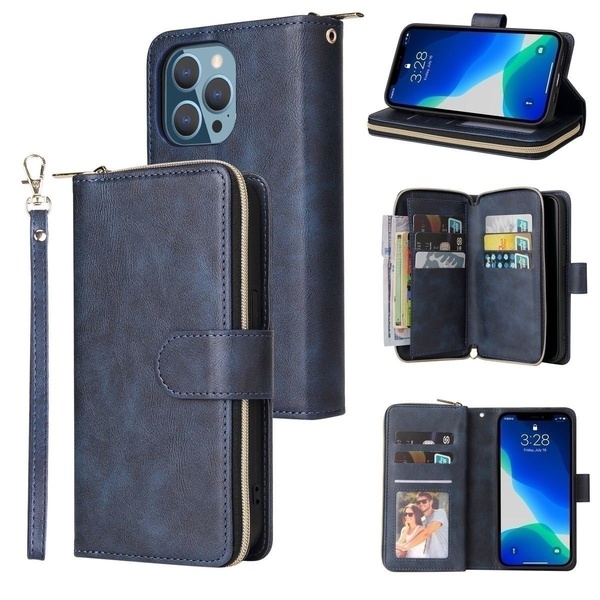iPhone 12 / 12Pro 兼用 ネイビー スマホ ケース カバー 手帳型 お財布 携帯 カード 収納 マグネット 13 12 11 X XS Max Pro EFC107