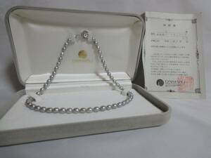 【1円スタート】未使用 保管品 淡水 パールネックレス SILVER刻印あり 全長43cm程度 淡水染 大丸購入品 保証書 ライス型 グレー系 本真珠