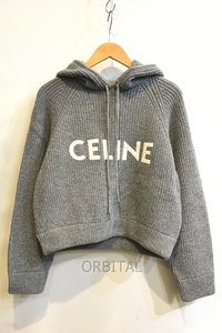 二子玉) CELINE セリーヌ 21AW 未使用 リブニットロゴフーディ― パーカー セーター レディース S グレー 2A36T423P 国内正規