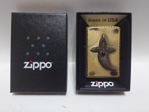 B-0639　中古品◇ZIPPO　ジッポー　インディアン　エンブレム　アンティークナイフ　メタル貼り　ゴールドダメージ加工