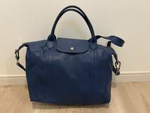 ロンシャン/LONGCHAMP 2WAY レザー ハンドバッグ プリアージュ ブルー トート ショルダーバッグ 革_画像1