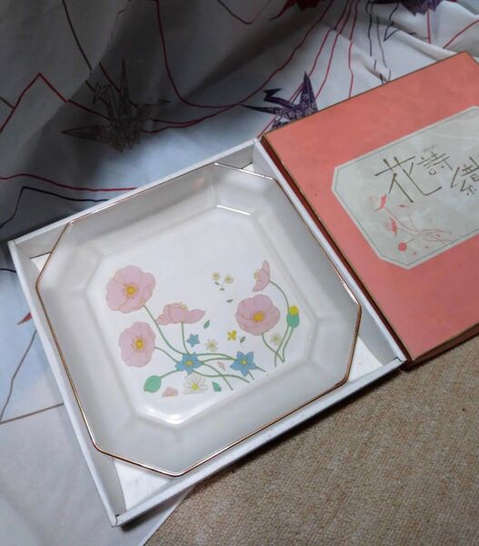【新品未使用】 東洋ガラス TOYO GLASS 花詩織 レトロ ガラス 花柄 デザート 器 フルーツ 食器 おしゃれ 角皿 四角