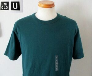 ★ 新品 メンズ ユニクロ UNIQLO クルーネック コットン 半袖 Ｔシャツ Ｌサイズ ダークグリーン 