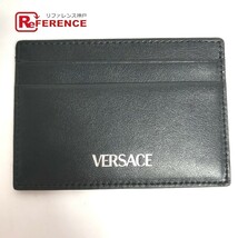 美品 VERSACE ヴェルサーチ ロゴ 名刺入れ パスケース カードケース ブラック レディース【中古】_画像1