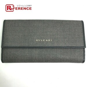 BVLGARI ブルガリ 33385 ロゴ Wホック 長財布 グレー レディース【中古】