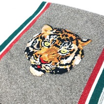 GUCCI グッチ タイガー 刺繍 シェリーライン フリンジ マフラー ブラウン メンズ【中古】_画像3