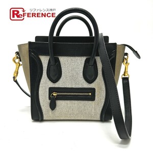 CELINE セリーヌ 167793 ラゲージ マイクロショッパー 2WAY ハンドバッグ ブラック/ベージュ レディース【中古】