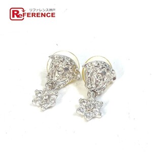 VERSACE Versace mete.-sa flower flower rhinestone accessory earrings silver lady's [ used ]