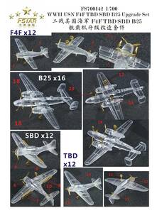 FS700142 1/700 WWII America navy F4F/TBD/SBD/B25 etching parts 