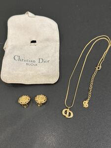 ★ Christian Dior クリスチャン ディオール Dior クリスチャンディオール ネックレス イヤリング セット ゴールド CD ロゴ 中古品 1107A