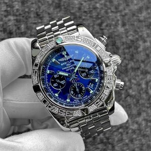 [ original BOX]BREITLING Breitling Chronomat 44 black I blue bezel diamond blue blue face diamond men's AB0110 44mm