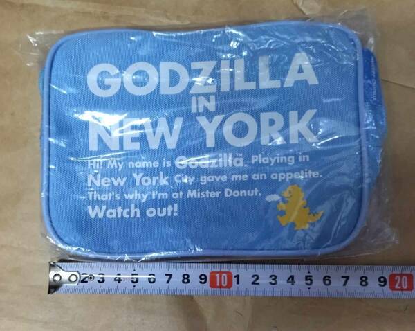  正規品 非売品 新品 ミスド GODZILLA IN NEW YORK ポーチ Mister Donut ミスタードーナツ OSAMU HARADA 原田 治 POUCH オサム ゴジラ