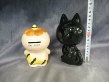 内藤ルネ 陶器 ネコ 黒猫 貯金箱 高さ約16cm 鬼 はおまけ_画像2