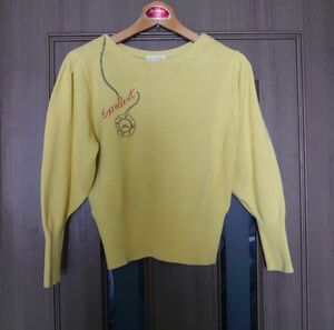 お袖がふんわり可愛いニット イエローのセーター 黄色 ヴィンテージ