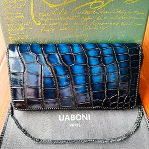 高級 限定EU製＆定価68万◆UABONI*アリゲーター・ラウンドファスナー長財布◆手染 パティーヌ クロコ メンズウォレット