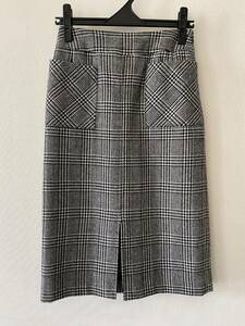 * beautiful goods * Glenn check I line skirt wool skirt knee under height 