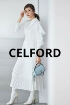 新品未使用　セルフォード CELFORD 21SS ラッフルプリーツ ワンピ 白　ホワイト　美香　プリーツ　襟付き　清楚　上品　お呼ばれ　食事_画像1