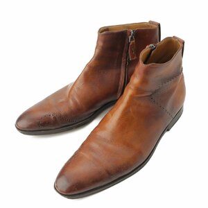 【ベルルッティ】Berluti　メンズ サイドジップ パンチング レザー ショート ブーツ 2448 ブラウン 【中古】【正規品保証】188921