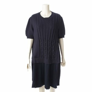 【アディアム】ADEAM　23年 Ellsworth Dress プリーツ ニット切替 ドレス ワンピース 43317 ネイビー S 【中古】【正規品保証】192592