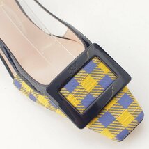 【ロジェヴィヴィエ】Roger Vivier スクエアバックル チェック柄 スリングバック パンプス イエロー 36 1/2 未使用【中古】191776_画像6