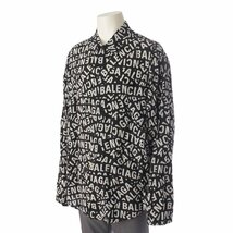 【バレンシアガ】Balenciaga 23SS メンズ ロゴプリント オールオーバー シャツ ホームウェア ブラック 37 【中古】193871_画像2