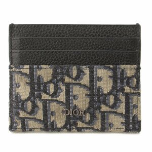 【ディオール】DIOR　メンズ オブリーク ジャカード＆レザー カードケース ベージュ×ブラック 未使用【中古】【正規品保証】190428