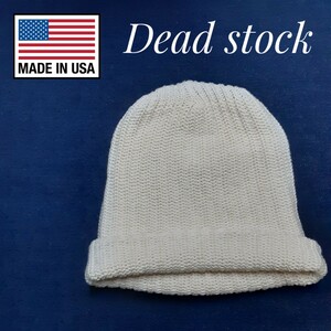 最値!デッドストック品!USAアメリカ製!COLUMBIA KNIT【コロンビアニット】肉厚リブニット コットン キャップ ビーニ 帽子!オフホワイト!白 