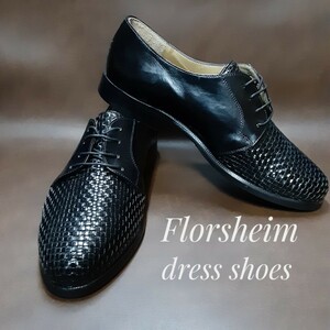 最値!デッドストック!希少ウーブンデザイン!フローシャイム【FLORSHEIM】高級カウレザー ドレス シューズ!傑作!ブラック!黒 25.5cm 3E 