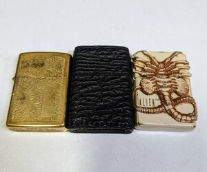 11289　ZIPPO　3点セット　中古　ベネチアン　エイリアン　フェイスハガー　革巻き　