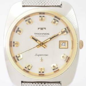 テクノス スーパークロン オートマチック Cal,2472 TECHNOS Supercron 30石 デイト SS 自動巻 コンビ メンズ 男性 腕時計[661088-BB4