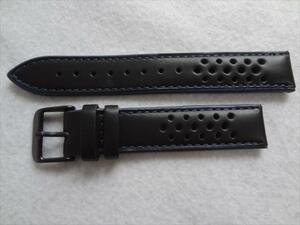  wristwatch leather belt 18mm black / blue stitch buckle : black color hole opening design clock band black / blue Hadley Roma