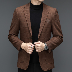 テーラードジャケット 高級 ブレザー 背広 スプリングコート 刺繍 ストレッチ性 ジャンパー ブルゾン 紳士 スーツ ブラウン系 M~3XL