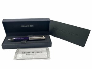 極美品 GEORG JENSEN ジョージ ジェンセン ボールペン パープル アリゲーター 本体 文房具 筆記用具 箱付き 高級 黒 シルバー