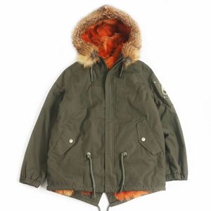 美品□18AW MOOSE KNUCKLES/ムースナックルズ フェイクファー リバーシブル ZIPUP ミリタリージャケット/モッズコート カーキ S 正規品